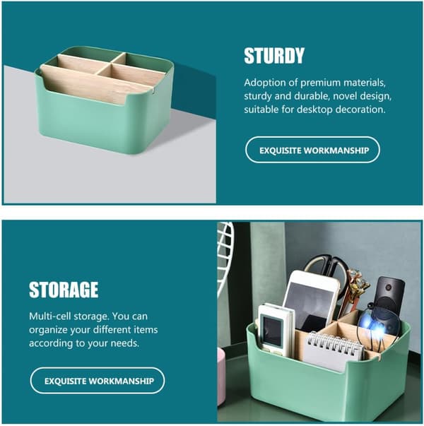 Multi-compartment storage box, stationery box, ABS wood material, stylish simple design, desktop decoration