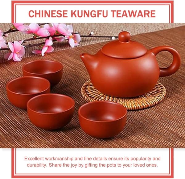 Handmade Antique Purple Clay Teapot with 4 Cups, Ceramic Pu-erh Tea Brewing Pot