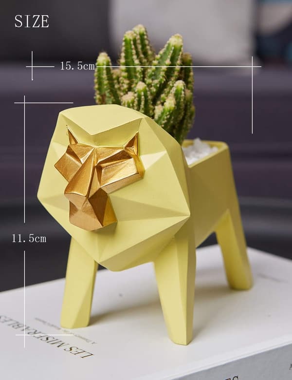 Lejon Krukväxt Staty Konstgåva Figur Resin Skulptur Dekor