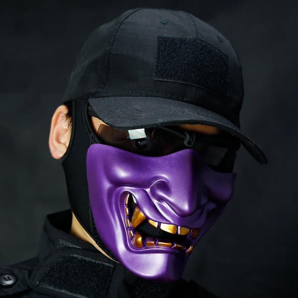 Airsoft halvmasker, Evil Demon Monster Kabuki Samurai Hannya Oni halvmasker til ansigtsbeskyttelse, Maskerade, Fest, Halloween, CS-krigsspil (lilla)