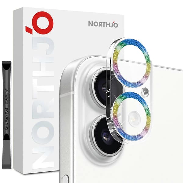 NORTHJO Camera Lens Protector for iPhone 17, Glitter Bling Circles, Tempered Glass HD Clear 3D Full Co