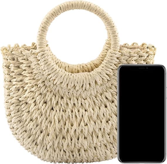 Beige Women's Handbags Summer Beach Grass Bag Small Crossbody Top Handle