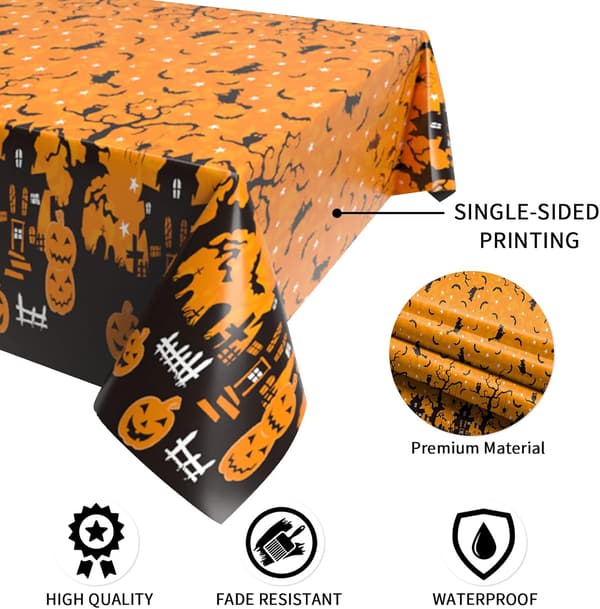 Halloween dug, orange uhyggelig græskar rektangulær plastik dug, 130 x 220 cm, stor hal