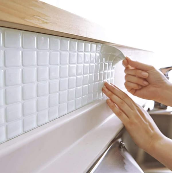 3D Mosaic Tiles Wall Sticker Waterproof Self-Adhesive Tile Sticker 23.6X23.6cm for Kitchen Bathroom-4pcs
