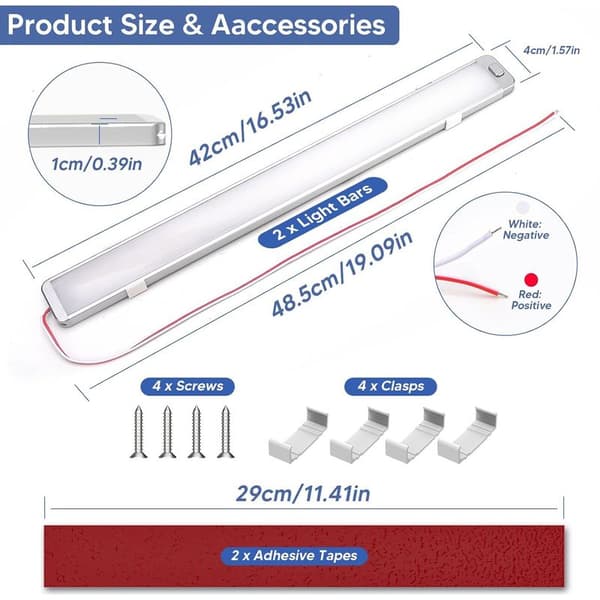 228 LED 12V Lighting, 2PCS 10W LED Interior Light Bar, 2000LM LED Light Bar with On/Off Switch, 6000K 12V Interior Lighting for RV,