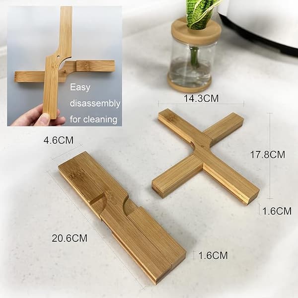 Lawen Creative / Set of 2 Extra Thick (1.6cm) Folding Bamboo Trivets, for Heavy Pots and Pans.