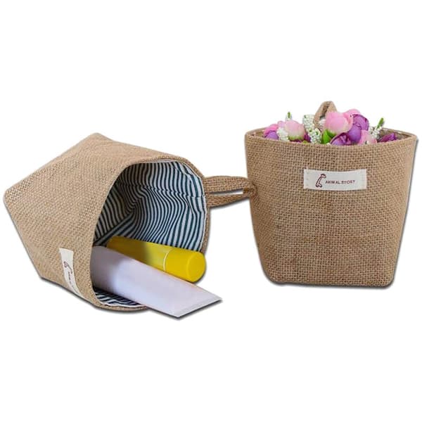 3-pack Hanging Cotton Storage Basket, Foldable, Storage Bag, Waste Bin for Wall Door Wardrobe (Striped)