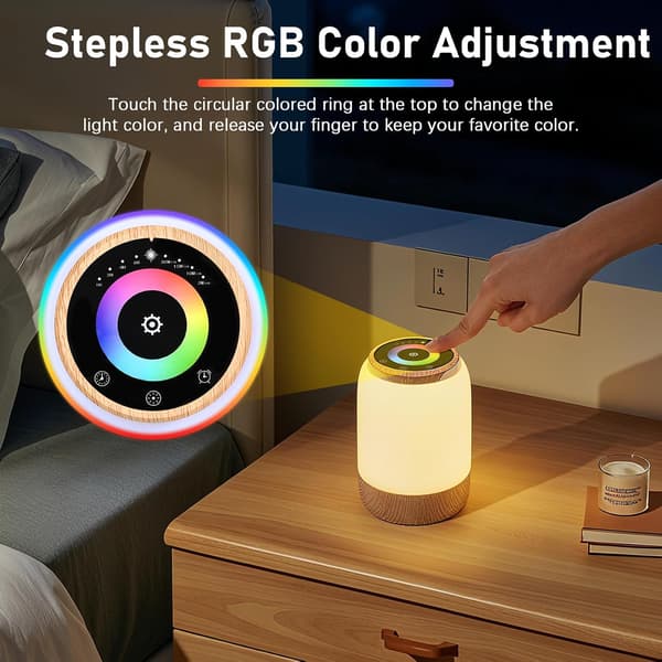 Bedside Lamp, LED Night Light with 256 RGB Color Changes, 7 Lighting Modes, 4 Brightness Levels, Timer and Countdown Functions