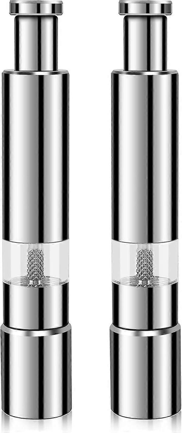 Salt- och pepparkvarnset, rostfritt stål, enhands salt- och pepparkvarn, 2-pack