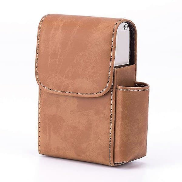 Cigarette Case with PU Leather, Flip Lighter Case, Business Card Holder Brown