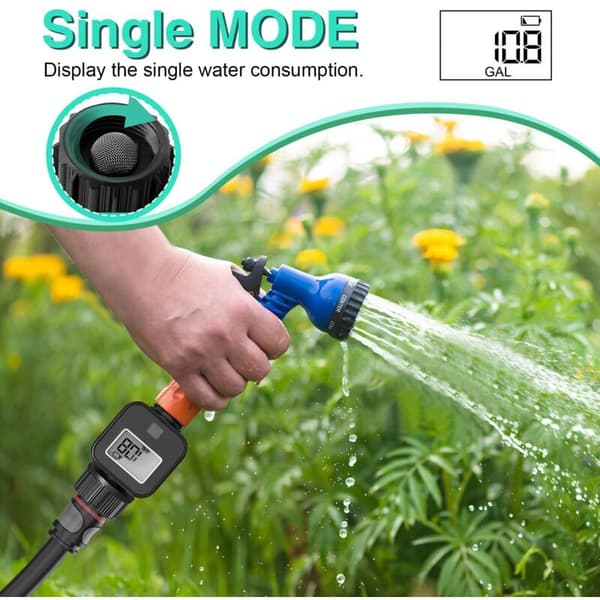 Water Meter with Timer, 4 Modes, 180° Rotating Digital Flow Meter, Water Meter for the Garden