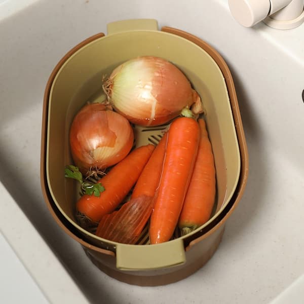 Plastic Colander Set, Brown, Large, Double Layer Detachable, Deepened Capacity for Kitchen