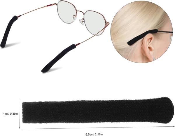 Knitted Glasses Frame End Tips Sleeves Cushions Black 2 Pairs Glasses Ear Grips Holders Soft Protective Covers