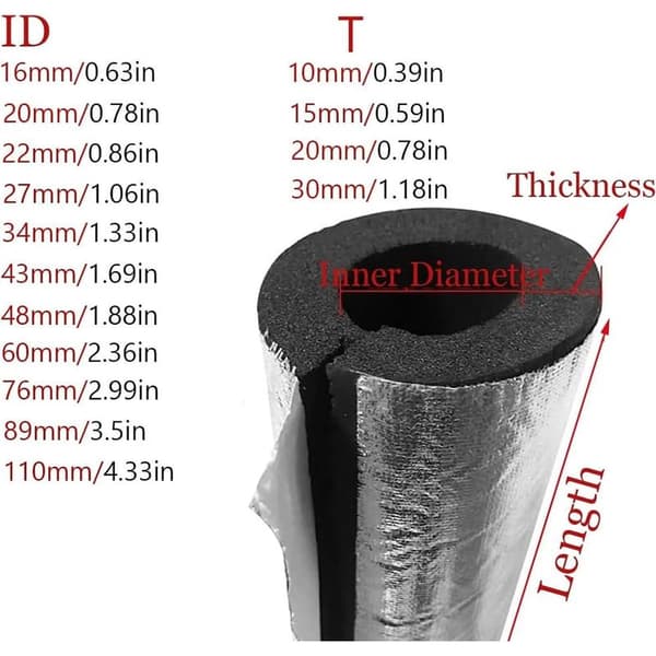 Pipe Insulation for Outdoor Use, Pipe and Hose Insulation, Foam Pipe Insulation, Waterproof Pipe Insulation, Length: 95 cm