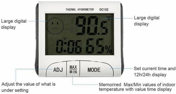 LCD Romtermometer Mini LCD Digital Innendørs Termometer Hygrometer Temperaturmåler Klokke Skrivebord Værstasjon