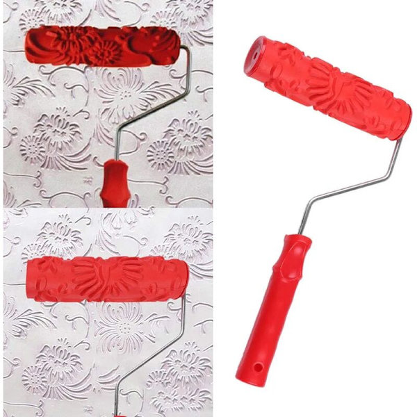 Wall Painting Tool Wall Pattern Tool Brush Tool Wall Relief Floral Pattern Paint Roller New Decorative Paint Roller Brush DIY Tool - Red