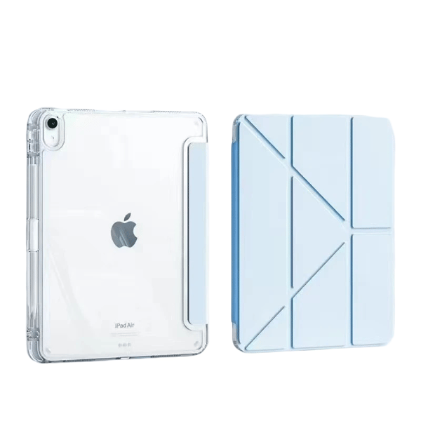 iPad Air 4/5/6/7/8 Cover – 11\" med penneholder, gennemsigtig bagside, stødsikkert stativ – Vælg farve grå grey