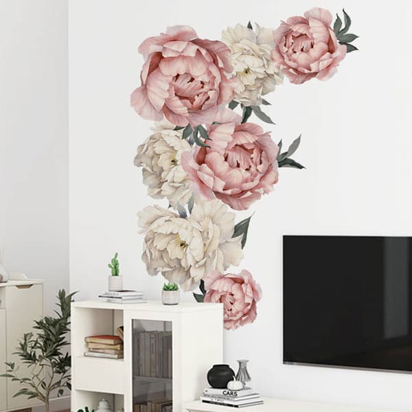 Vackra pionblommor väggdekaler Rosblommor väggdekaler D