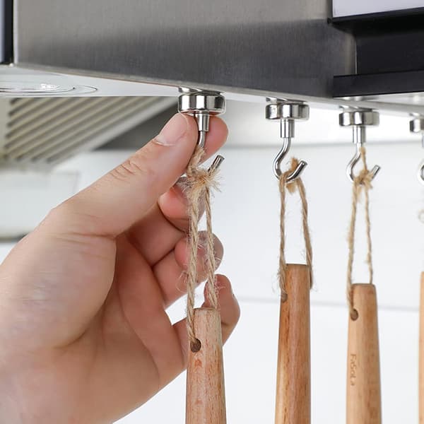 6 Pieces 25MM Magnetic Hook 22KG Pull Force, Removable Powerful Magnetic Hooks, Neodymium Hooks