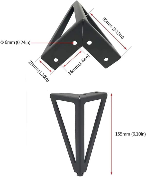 15,5 cm, (Svart), 2-pack Möbelben, Metallbordsben, Skåp