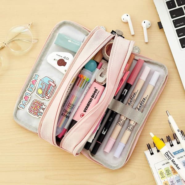 Pennfodral Stor Kapacitet 3 Fack Canvas (Rosa) KLB