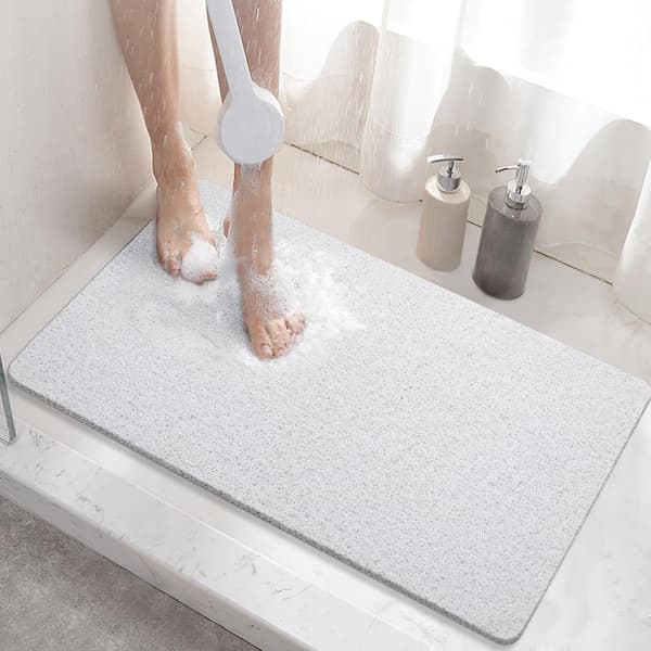 Non-slip shower mat - with drain, soft PVC loofah bath mat, quick-drying - white - 40x60 cm
