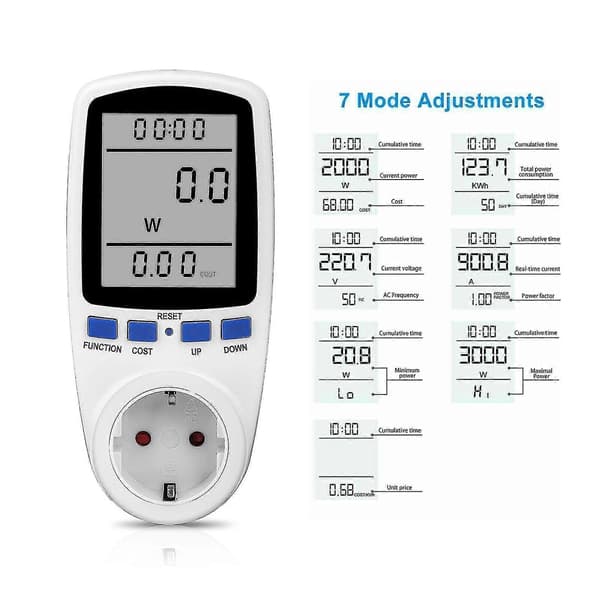 Energikostnadsmåler Effektmåler Effektmåler Effektmåler Uttak 230v 16a Eu-kontakt Modell 2 Model 2