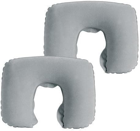 Two-pack inflatable neck pillows for vacation and travel comfort. Compact and lightweight for easy storage.