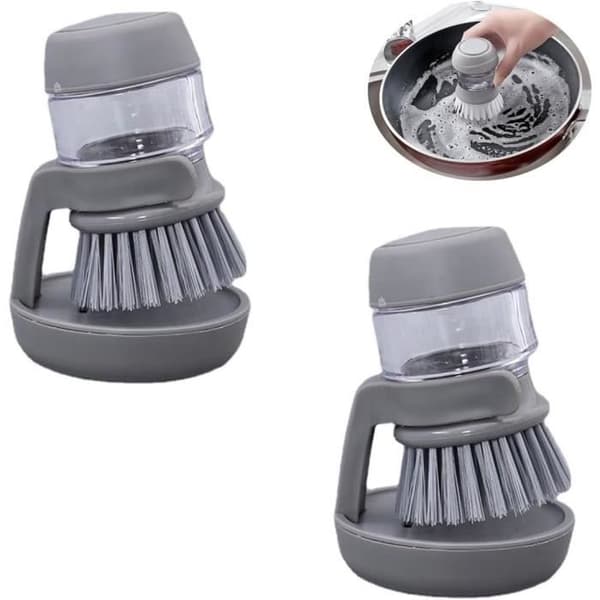 2-pack Köksdiskborste, Diskborste med behållare, Tvättborste med flytande dispenser (Grå)
