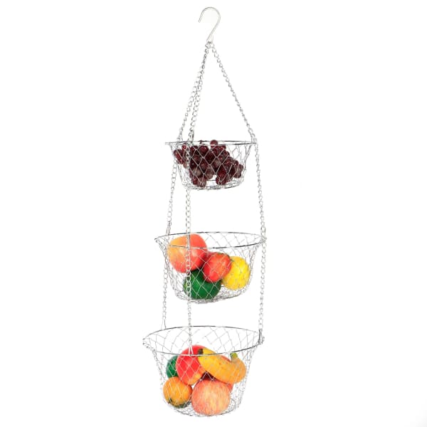 3-Tier Iron Wire Flower Basket, Hanging Vegetable Storage Organizer, Kitchen Accessory