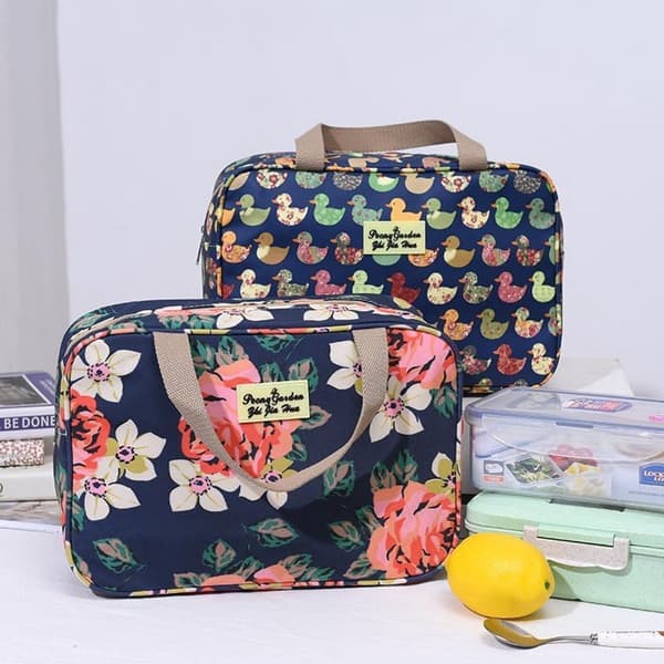 Women's Toiletry Bag - Large Makeup Bag - With Handle - Waterproof - Portable - Suitable for Camping and Travel - Floral Pattern Makeup Bag