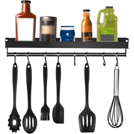 Spice Rack, Wall Mounted Kitchen Storage, No Drilling Required, Spice Holder with 8 Removable Hooks, Can Hold Spices, Hang Spatulas, Spoons