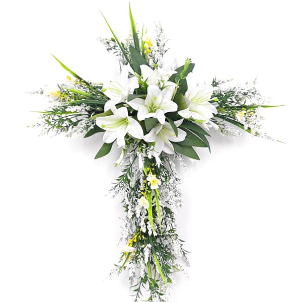 Easter Wreath Cross, Lily Wreath Door Hanging Decoration