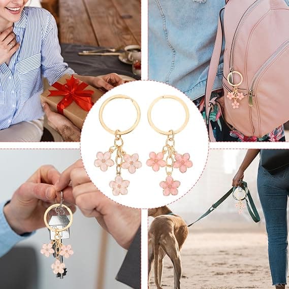2 stk søde nøgleringe blomst guld nøglering taske charm søde biltilbehør nøgler taske tilbehør til kvinder gave Pink Hvid Pink White