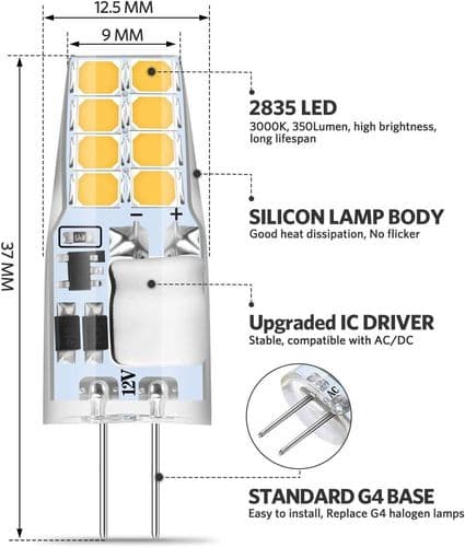 G4 LED varmvit, 10 st G4 LED-lampor 12V, 3W varmvit 3000K 16x 2835 SMD