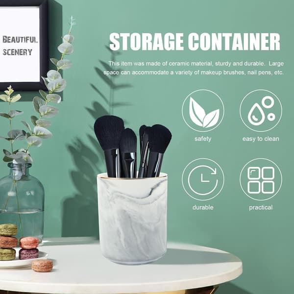 Ceramic Marble Pen Organizer and Brush Holder Multifunctional Desk Utensil Holder