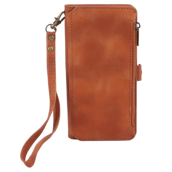 Imitation Leather Phone Case with Wrist Strap, Anti-Fingerprint, Brown, for iPhone, iOS Phone 14