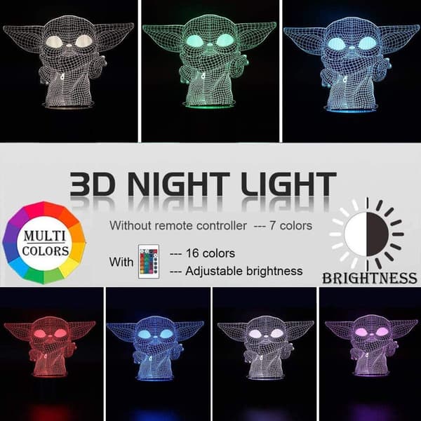 3D Illusjon Nattlampe 16 Fargeendrende Dekor Sengelampe Kul Unik KLB