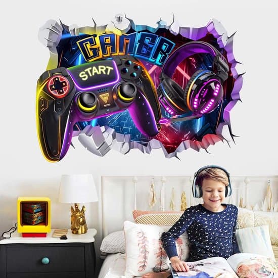 Wall Decal - Gamer Wall Decal with 3D Effect - Self-Adhesive and Removable - Easy to Apply Without Damage - Customize Your Gaming Room or Bedroom