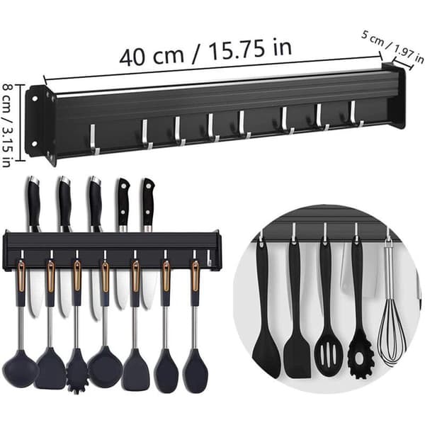 Kitchen Utensil Holder with Hooks, Wall Mounted Kitchen Utensil Rack, Wall Mounted Pot Holder for Knives