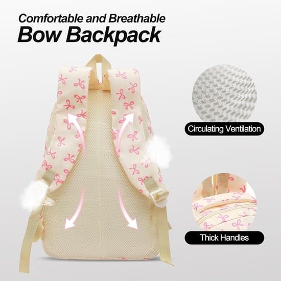 Backpack - Women's Backpack - Bow Backpack - 3-Piece Women's Backpack Set - Large Capacity School Backpack - Shoulder Bag & Crossbody Bag - Nylon Backpack