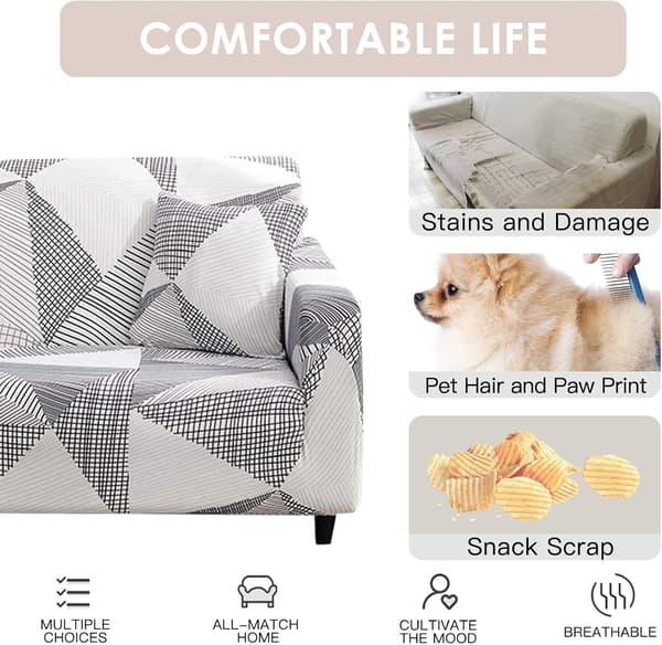 Elastisk sofatrekk, 2-seters sofa med armlener, sklisikkert sofatrekk med 1 putetrekk Pentagram Pentagram