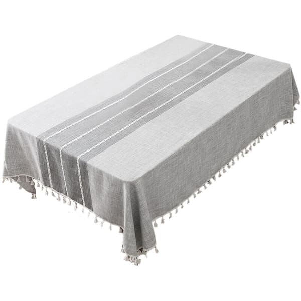 Rectangular Tablecloth 140X200 cm Polyester Fiber Tablecloth with Tassel Edge Dustproof Dining Washable (Grey)