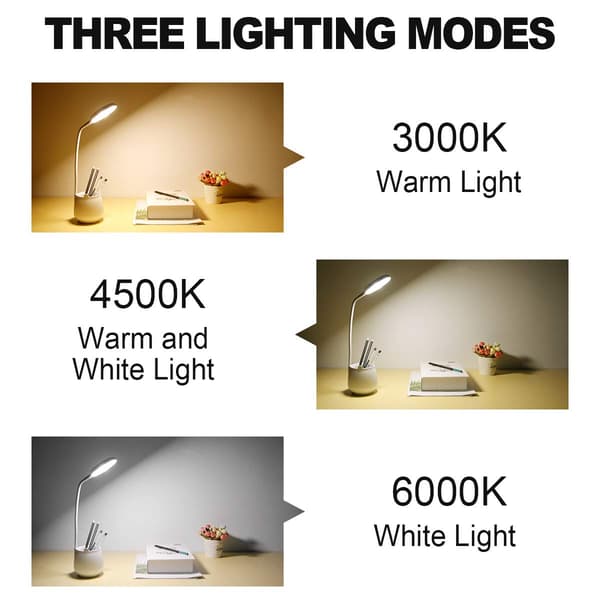 Desk Lamp, LED Desk Lamp with Touch Switch and Pen Holder, Dimmable Eye-Caring Reading Lamp, USB Rechargeable Dimmable Bedside Lamp