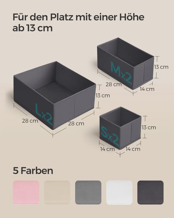 Set of 6 Drawer Storage Boxes, Underwear Organizers (Grey)