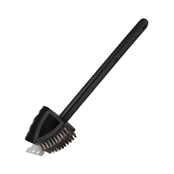 3-in-1 Grill Brush Griddle Scrubber with Scraper and Sponge for Outdoor Kitchen BBQ Cleaning Black 37cm