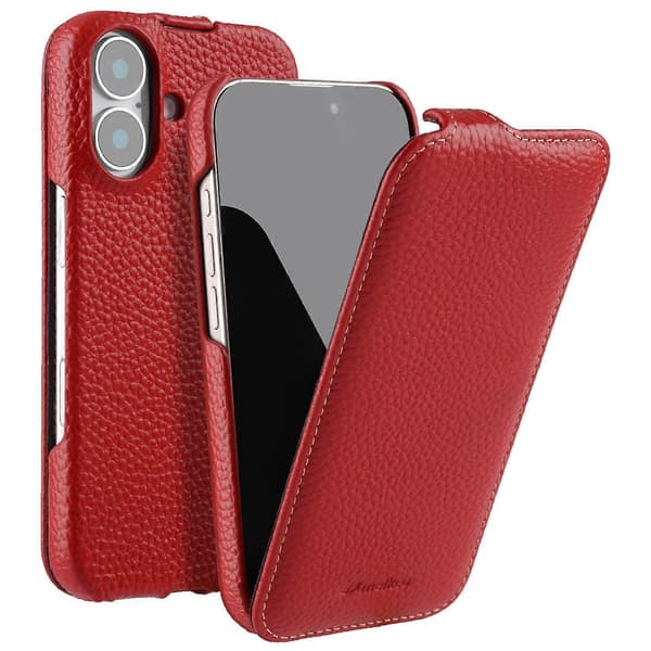 MELKCO iPhone 16 Magnetisk Cover - Vertikalt Flip Ægte Læder+PC Stødsikker Beskyttelse, Rød Multicolor Multicolor Red