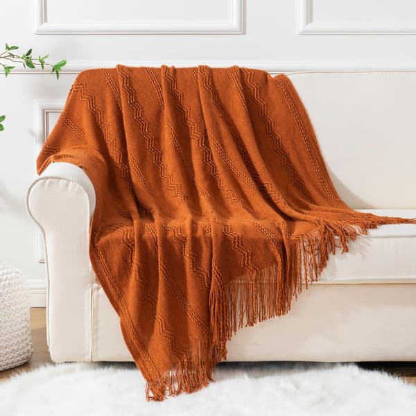 Karamel plaid (Karamel, 127 cm x 152 cm) med frynser geometrisk Be