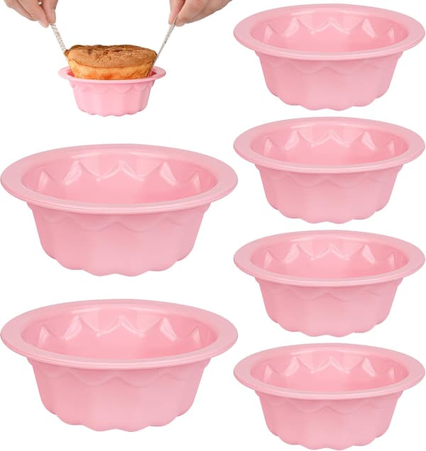 6 stk. Silikoneforme til Sandkage, Kageform, 4 tommer Små Runde Kageforme, Non-Stick Runde Kageforme med Hul til Kage, Cupc