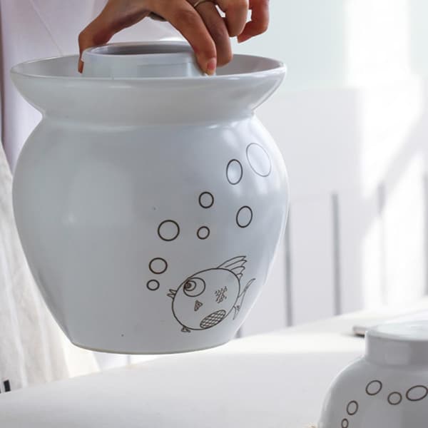 Lille keramisk Kimchi-beholder Syltetøjsglas 0,75 kg kapacitet Keramisk materiale Enkel